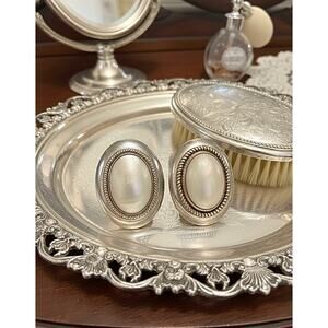 Vintage Mother of Pearl Oval Sterling Earrings Makers Mark WJO